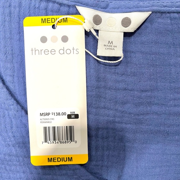 New Three Dots Periwinkle Cap Sleeve V Neck Top - Picture 6 of 8